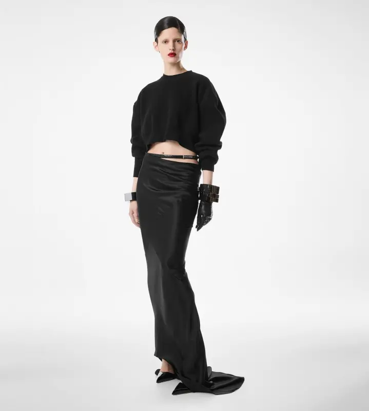 SILK SATIN LONG BIAS SKIRT BLACK online